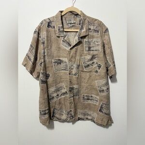 BATIK BAY Aloha Shirt Men's XL Short Sleeve Hawaiian 100% Silk Tan